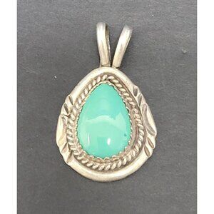 VTG Sterling Silver Teardrop Green Turquoise Gemstone‎ Pendant Southwestern 45